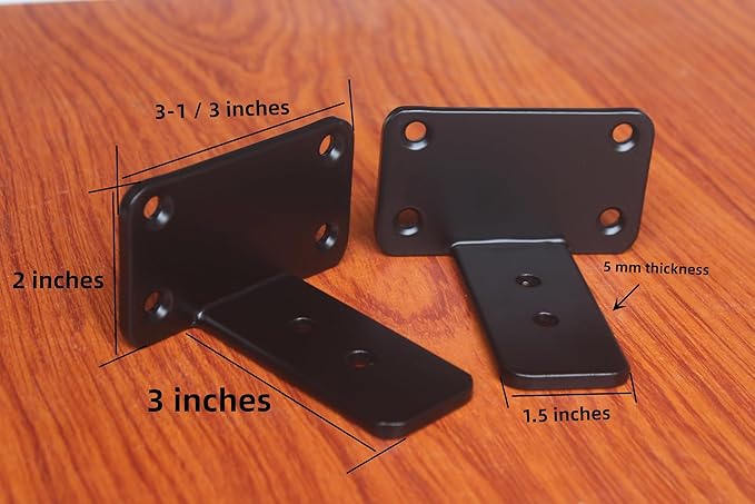 4 Pack - 3 inch Black Hidden L Shelf Bracket Iron Floating Shelf Brackets