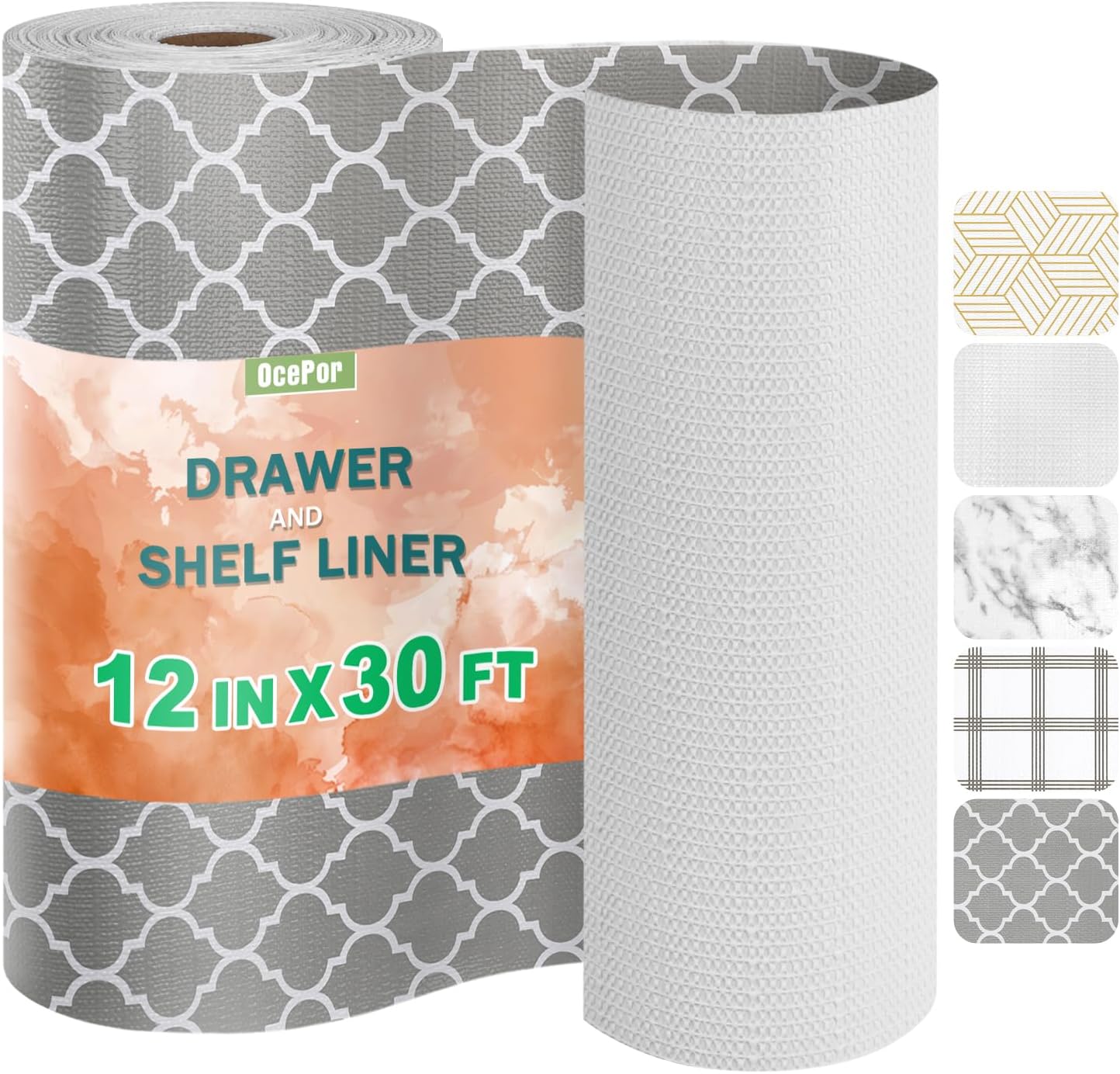 OcePor Non-Adhesive Drawer and Shelf Liner 12IN x 30FT，Non Slip Cabinet and Cupboard Liner, Kitchen Cabinet Liners for Shelves, Waterproof Drawer Shelf Liners for Cabinets/Bathroom Cupboard