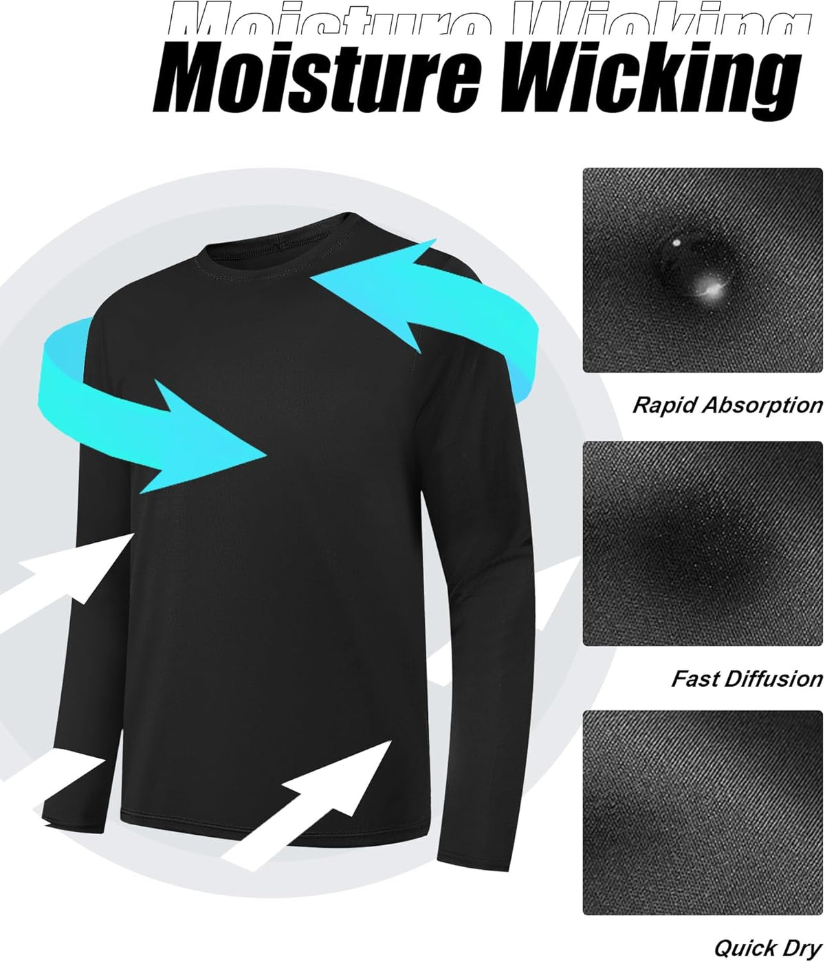 OYGSieg Long Sleeve Shirts for Men - Moisture-Wicking UPF SPF Sun Protection Workout Tees | 6 Pack