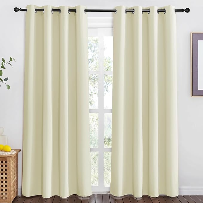 NICETOWN Room Darkening Beige Curtain 80 inch Length, Grommet Thermal Insulated