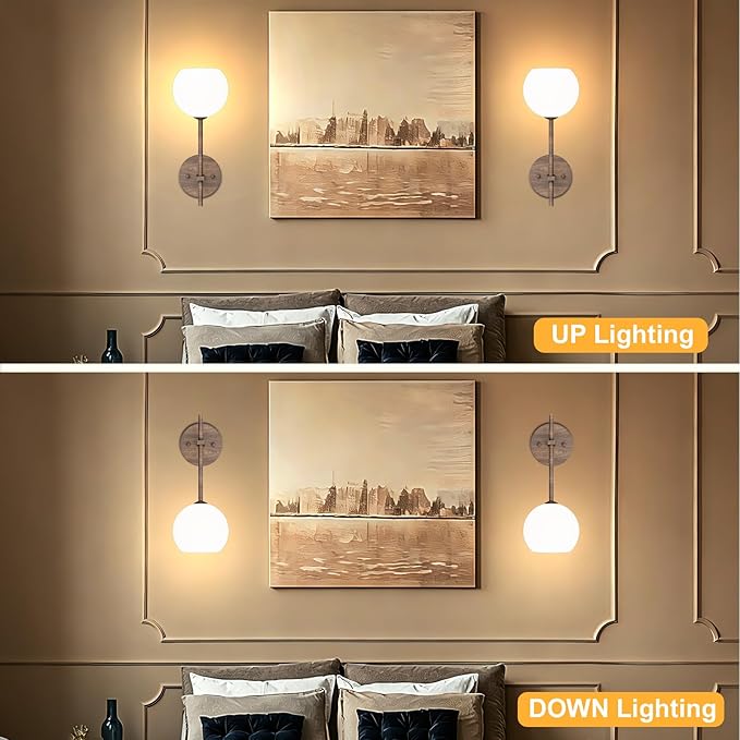 Walnut Grain Battery Operated Wall Sconces Set of 2, Rechargeable Wireless Wall