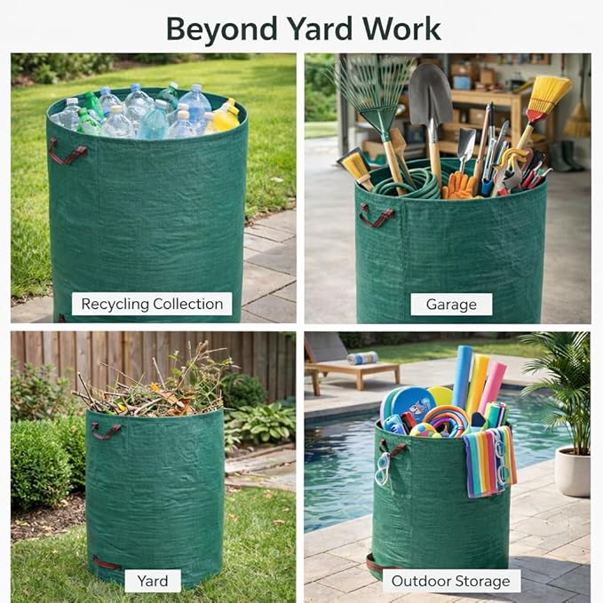 Gardzen 2-Pack 132 Gallon Yard Waste Bags, Reusable Heavy Duty Collapsible Garden Leaf Bags with Plastic Ring, Stand-Up Yard Waste Bin for Leaves, Lawn Debris & Grass Clippings