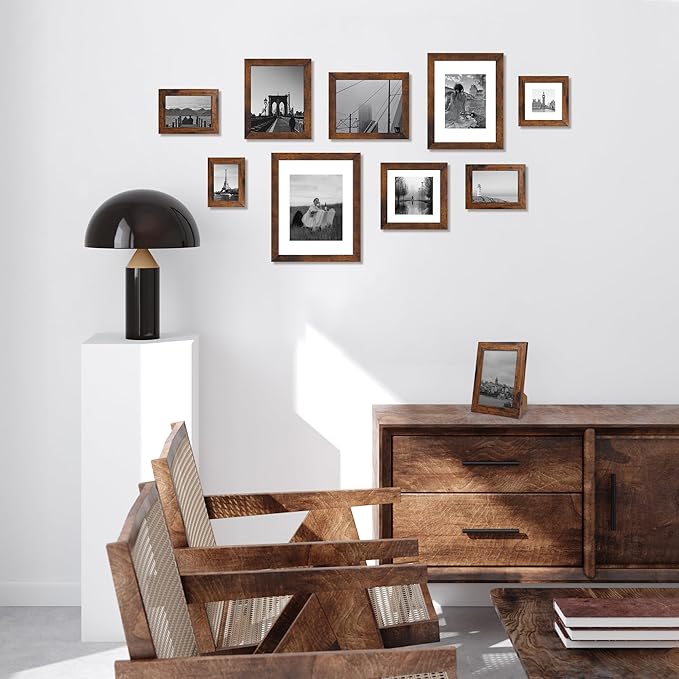 6x9 Picture Frame Set of 4, High Definition Real Glass Rustic Frame, 6 x 9 Photo Frames for Tabletop Display and Wall Mounting