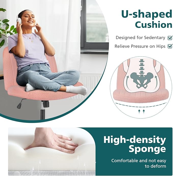 OLIXIS Criss Cross Chairs Legged Armless No Wheels Wide Seat Height Adjustable Swivel Rolling Padded Furry Cute Home Office Desk Seating for Bedroom, Student, Study Room