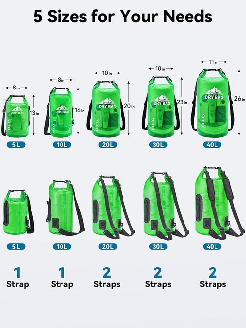 HEETA Waterproof Dry Bag - Lightweight Roll Top Storage Backpack with Phone Case | 5L/10L/20L/30L/40L Sizes for Travel, Swimming, and Boating