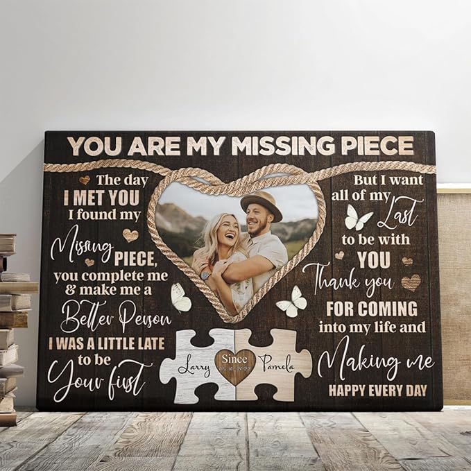 Dem Canvas Personalized Canvas Prints, Custom Photo And Name, You Are My Missing Piece, Wedding Gifts For Couple Anniversary Wedding Engagement Gift For Couples Canvas (18x12)