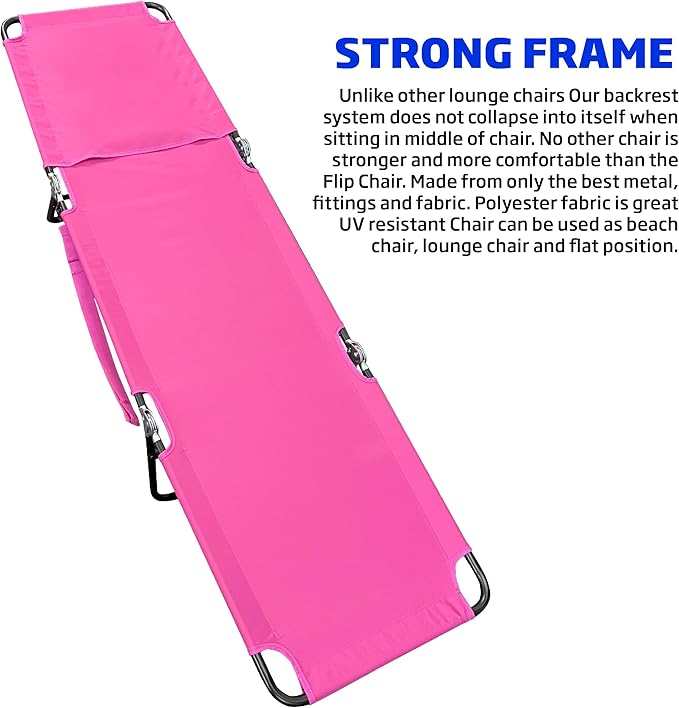 EASYGO PRODUCTS Lawn Chair Chaise Lounge 2 Legs Support Polyester Material Reclining Backrest Head Rest Pillow Great for Beach, Home, Backyard, Outdoor, Patio, Pool, Camping, Lawn or Deck Color Pink