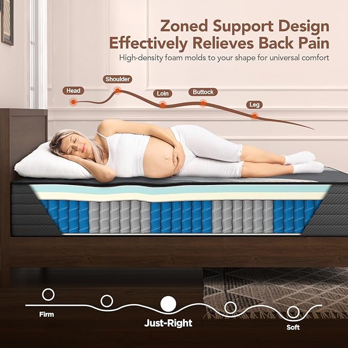 Queen Mattress 10 Inch,Lechepus 5-Zone Medium Firm Mattress with Lumbar & Shoulder Support, Hybrid for Pressure Relief,Edge Support & Motion Isolation, Fiberglass Free & CertiPUR-US