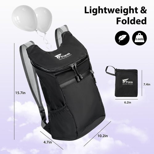 8 Fans 12L/20L Hiking Backpack, Waterproof Packable Travel Daypack-Lightweight Back Pack Outdoor Foldable Rucksack (12L)
