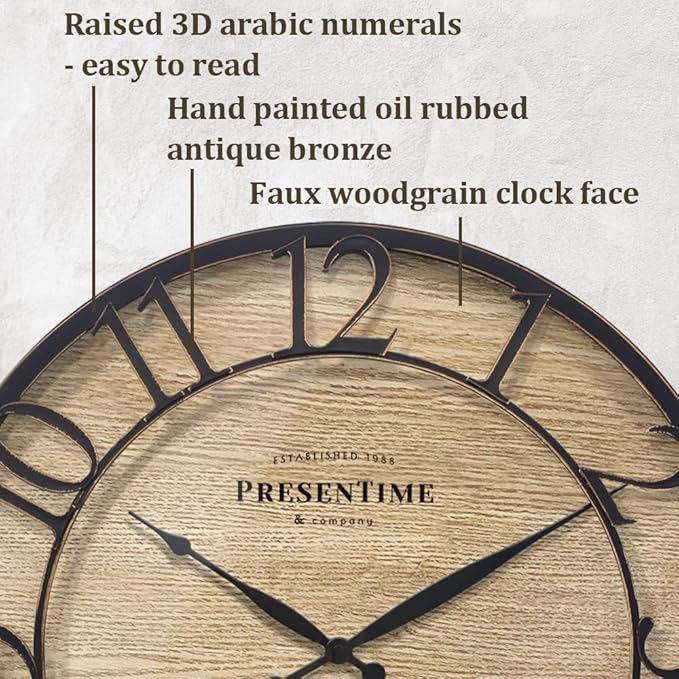 Presentime & Co 21" Farmhouse Series Wall Clock, Cottage Style, Vintage Design
