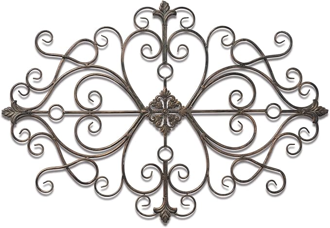 Sintosin Vintage Scroll Wrought Iron Wall Decor 36" x 24", Hanging Distressed Finish Traditional Large Metal Art Wall Decor for Living Room Bedroom Fireplace, Antique Outdoor Metal Home Decor
