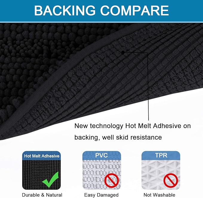 H.VERSAILTEX Bathroom Rugs Bath Mat Runner Rug Non Slip Kitchen Rug Extra Long Bath Rug Runners Oversized 59" x 20" Absorbent Washable Dry Fast Plush Area Rug for Bathroom/Bedroom - Black