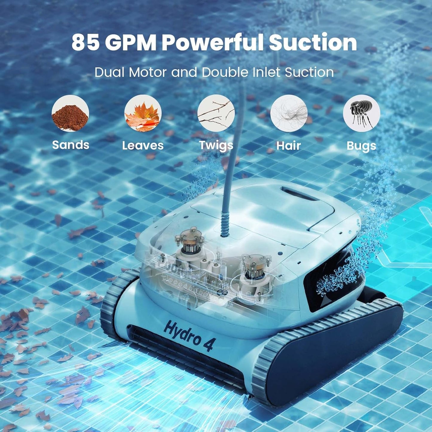 Poolmate Hydro 4 Cordless Robotic Pool Cleaner, Pool Cleaners for Inground Pools with APP Control, 4.1L Filter Basket, 210 Mins Runtime Pool Robot Vacuum Ideal for Aboveground Pools Up to 1614 sq.ft