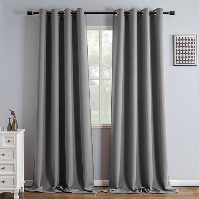 IGEMAEVE Light Grey Blackout Curtains 96 Inch Length 2 Panels Set, Grommet