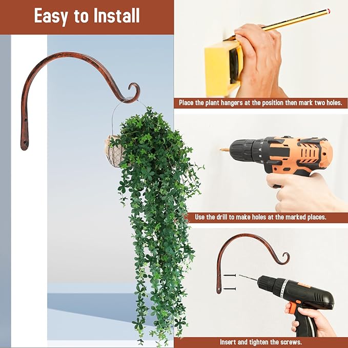 FEED GARDEN 2 Pack 8 Inch Hanging Plant Bracket Wall Hooks Decorative Plant