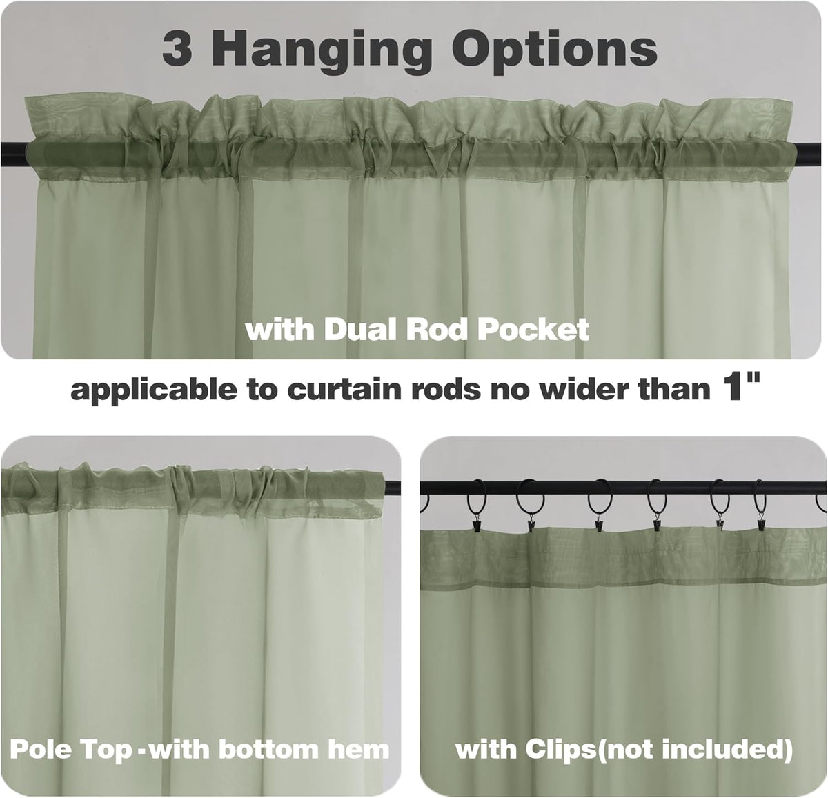 Chyhomenyc Sage Green Sheer Curtains 84 inches Long 2 Panels, Light Filtering Soft Window Treatment Voile Drapes for Living Room Bedroom, Each 42Wx84L,2 PCS