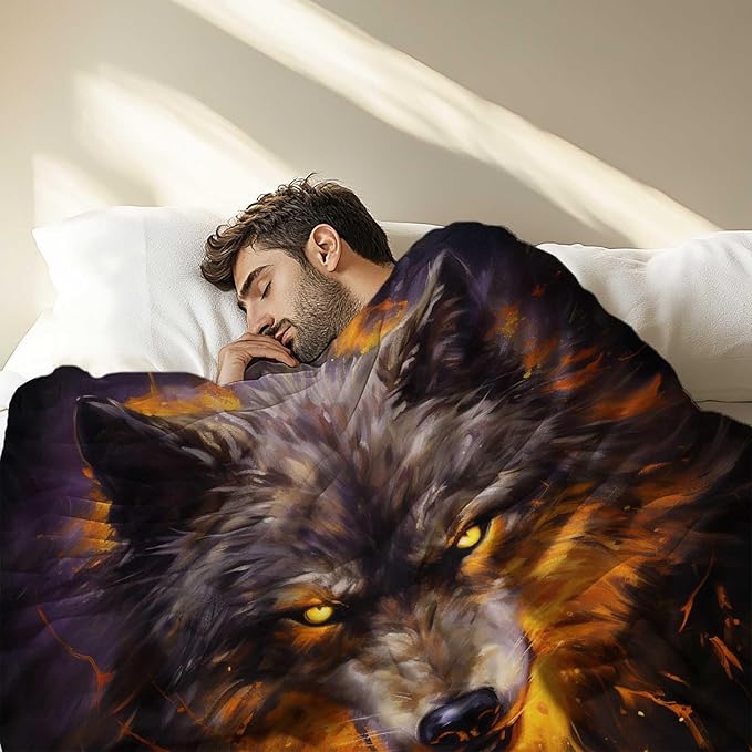 Firmiso Wolf Throw Blanket for Adults, Wolf Gifts for Men and Women, Wild Animal Home Decor for Bed and Living Room, Soft Fleece Throw, 60x50 Inches, 310 GSM, Single Side Printed