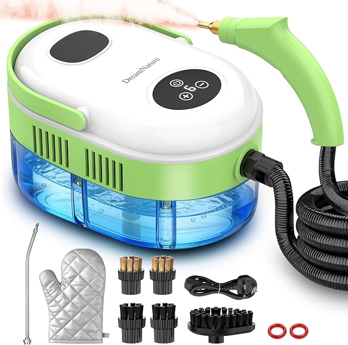2500W Car Steam Cleaner for Home & Car, 10s Fast Heat Steamer for Cleaning, 6-Level Steam Control, Pressurized Handheld Steam Cleaner with 37.19OZ Large Tank for Furniture, Grout, Tile & Floor(Green)