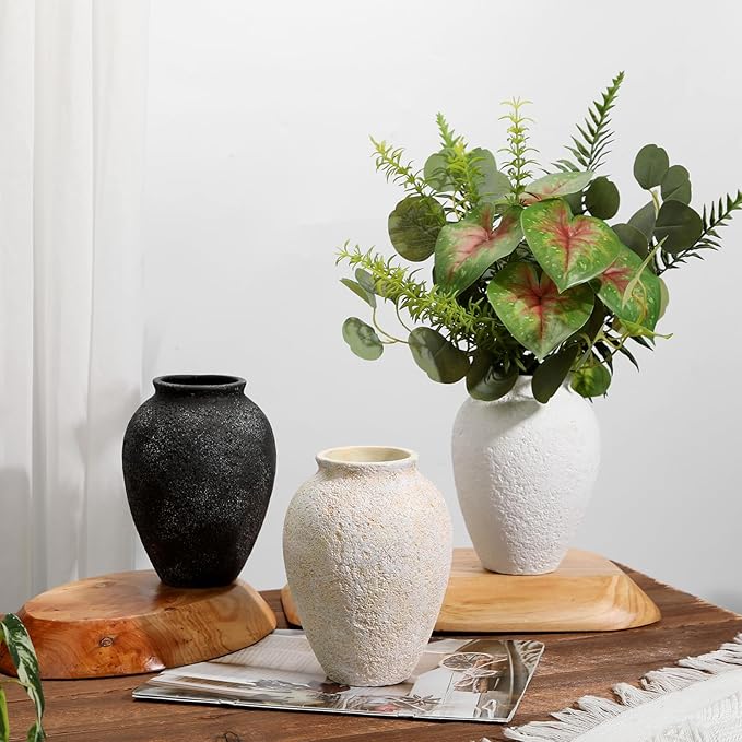 Rustic Ceramic Vase for Home Decor – 2PCS 6.7" Small Decorative Matte White Vases for Dried Flowers, Pampas Grass, Faux Plants – Modern Farmhouse Boho Table Centerpiece