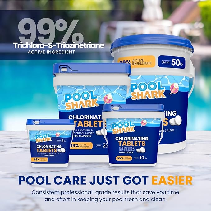 Pool Shark Swimming Pool Chlorine Tablets 2 x 40 lb as 80 lb 3-Inch Chlorine Tablets Slow-Dissolving 90% Active Chlorine Tabs Pool Chemicals for Inground Pools Above Ground Pools Saltwater Spa Hot Tub