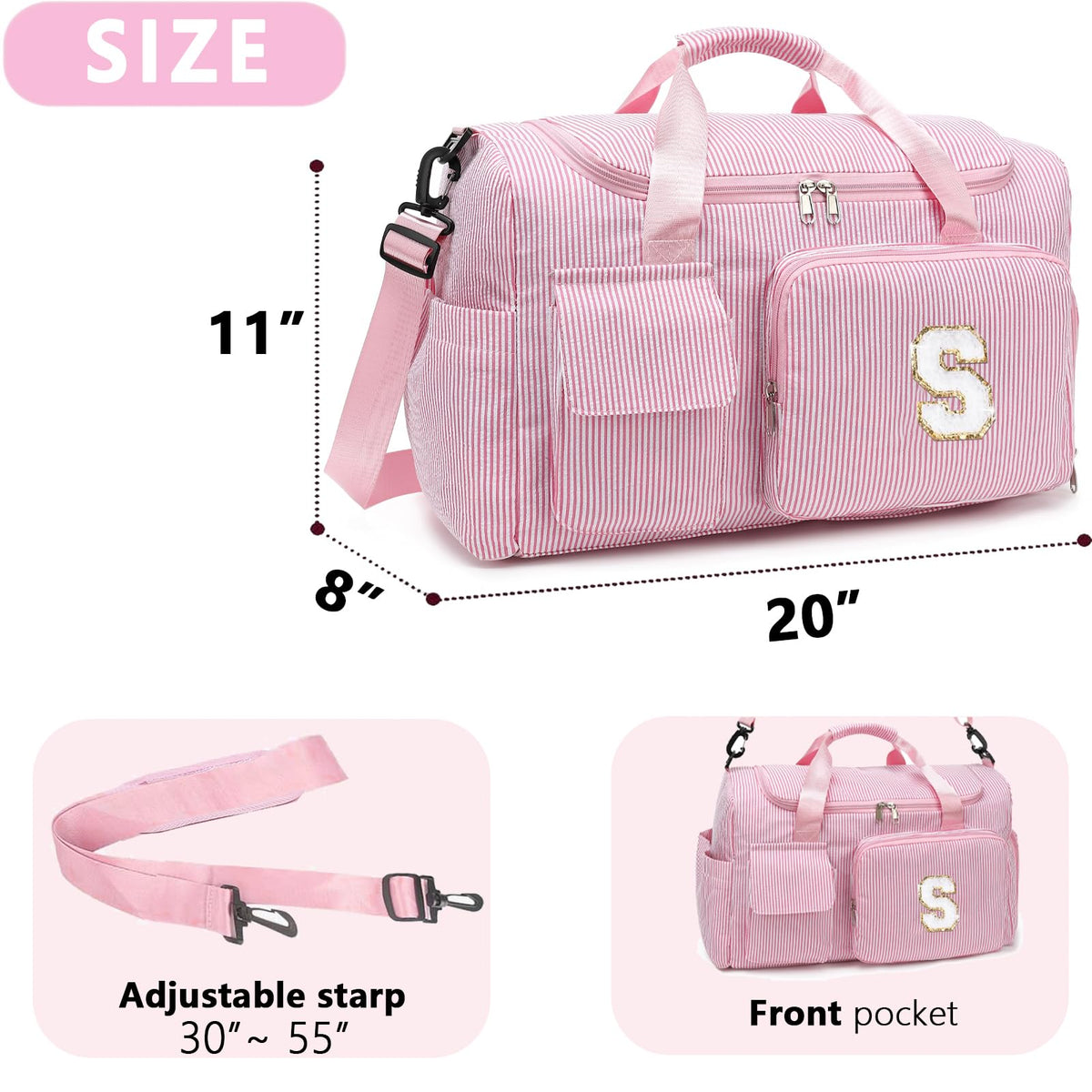 HuiLeo Kids Travel Duffle Bag Dance Bag Gifts for Girls Initial Gym Bag with Shoes Compartment for Women Lightweight Weekender Bags Pink-E