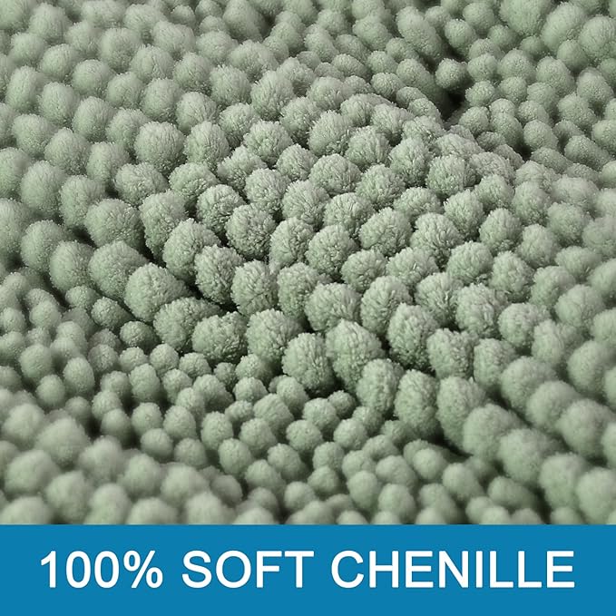 H.VERSAILTEX Bath Mats for Bathroom Non Slip Extra Thick Chenille Striped Bath Rug 24" x 36" Absorbent Non Skid Fluffy Soft Shaggy Rugs Washable Dry Fast Plush Mats for Indoor, Bath Room, Tub - Sage