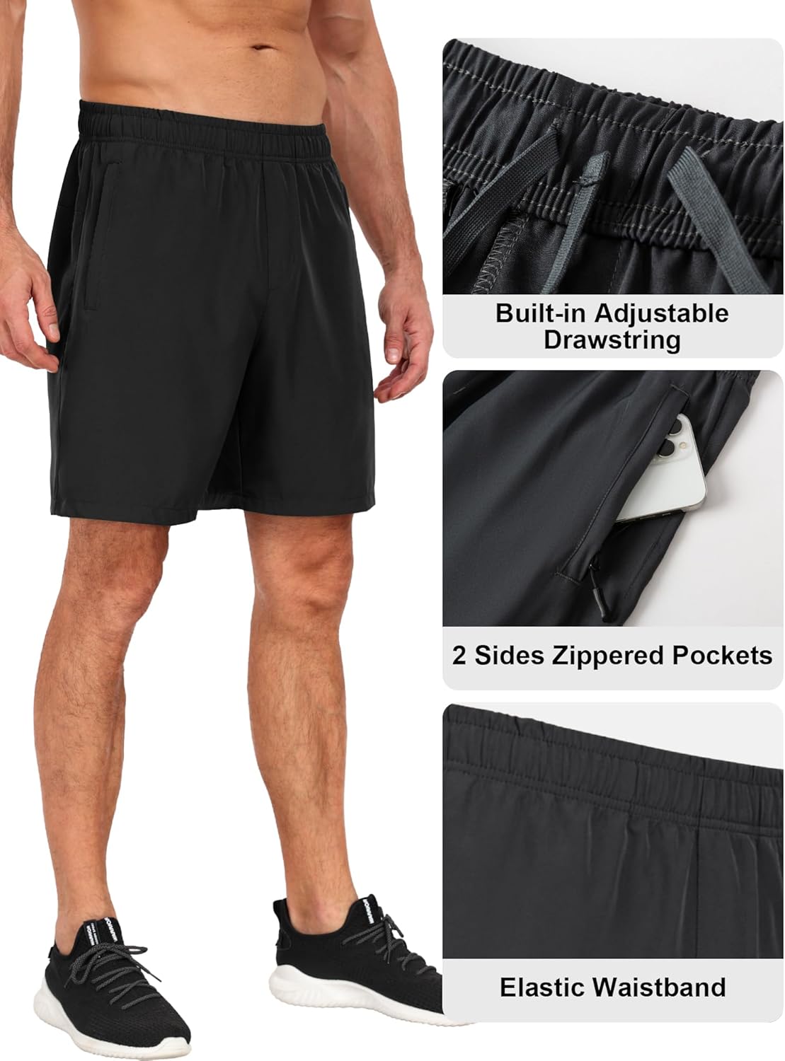 Skiennix Men's Gym Workout Shorts - Quick Dry 7-Inch Inseam Athletic Shorts with Zipper Pockets for Running & Basketball