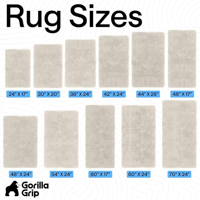 GORILLA GRIP Bath Rug Mat 60x24, Thick Soft Absorbent Chenille, Quick Dry Microfiber Mats, Rubber Backing Washable Shower Floor Rugs, Bathmat Runner, US Designed Bathroom Home Decor Accessories Ivory