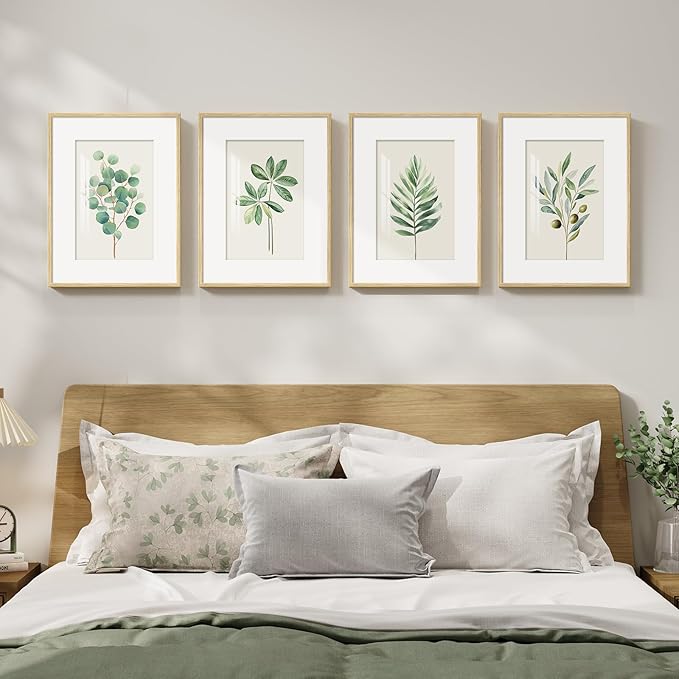 Framed Minimalist Sage Green Botanical Wall Art