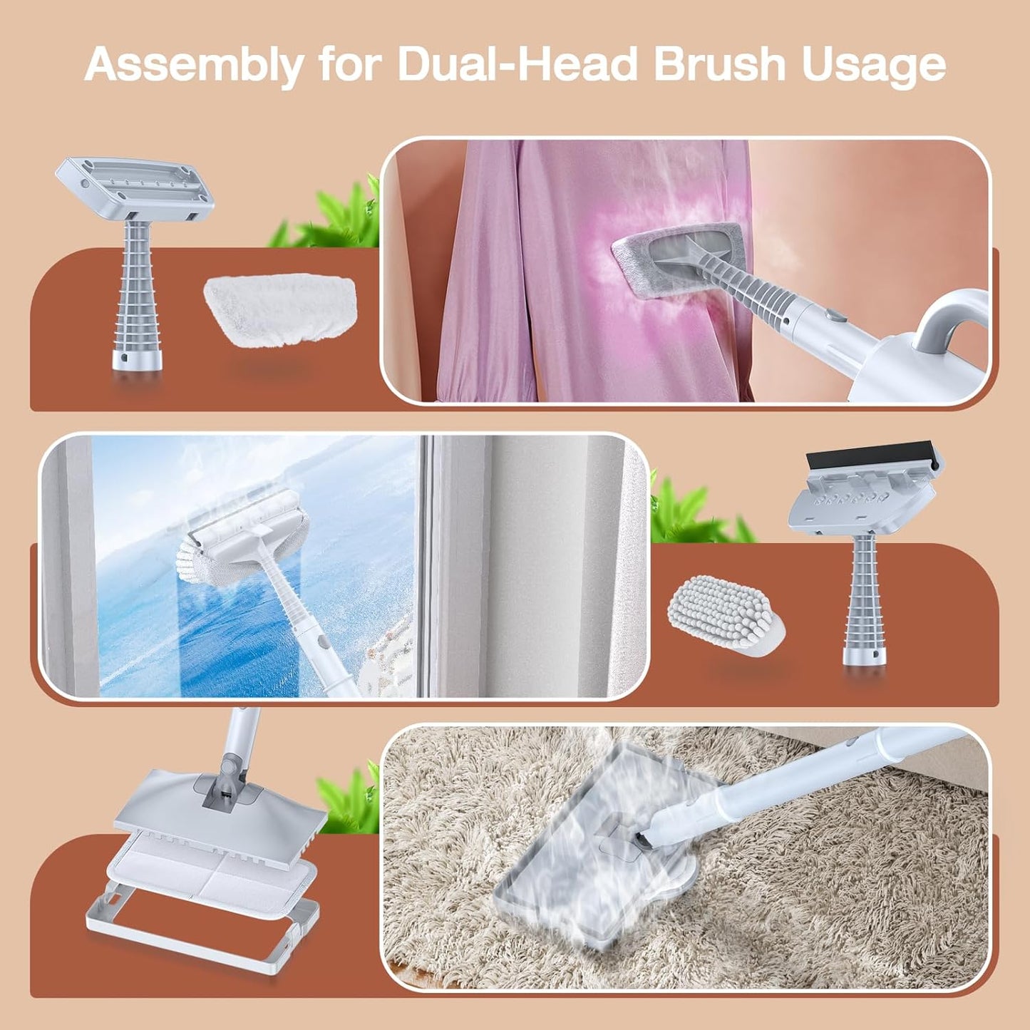 ScrubWiz Steam Mop Cleaner with Detachable Handheld Steamer, 10-in-1 Multi Accessories, Washable Microfiber Pads, 350ml and 2 Adjustable Level for Cleaning Floor, Carpet, Tile, Grill and Grout, White