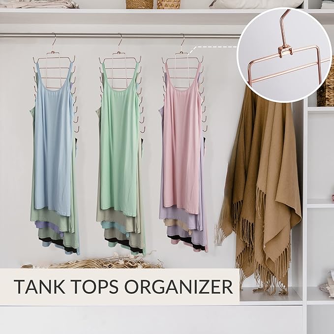 ZEDODIER 4 Pack Tank Top Hanger Space Saving, Bra Hangers for Closet Organizer, Hanging Bra Organizer Tank Tops Holder with 32 Hooks, Closet Organizers and Storage Small Space Solutions, Rose Gold