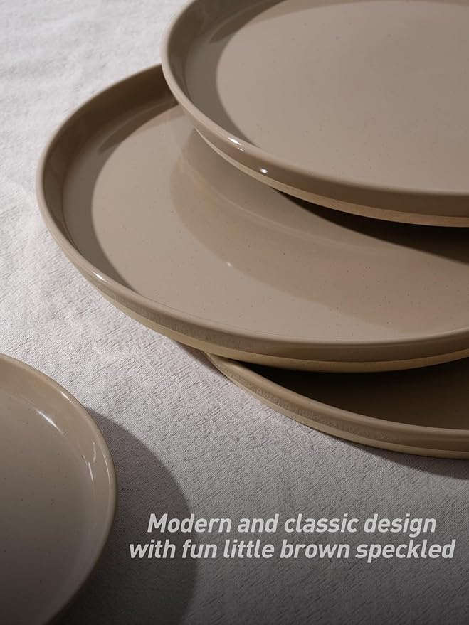 Famiware Saturn Speckled Dinnerware Sets for 4 (12 Pieces), Stoneware Plates and Bowls Dish Set - Chip and Scratch Resistant, Microwave and Dishwasher Safe, Cinnamon Brown