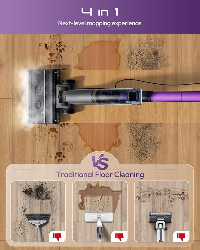 Steam Mop for Floor Cleaning, Lightweight Electric Mop with Deep Steam, Self-Cleaning, NA-IX Limescale Protection, Power-Assisted Drive, 180° Lie Flat & LED Light for All Sealed Hard Floors