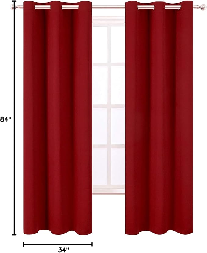 LEMOMO Red Blackout Curtains 34 x 84 Inch Length/Set of 2 Curtain