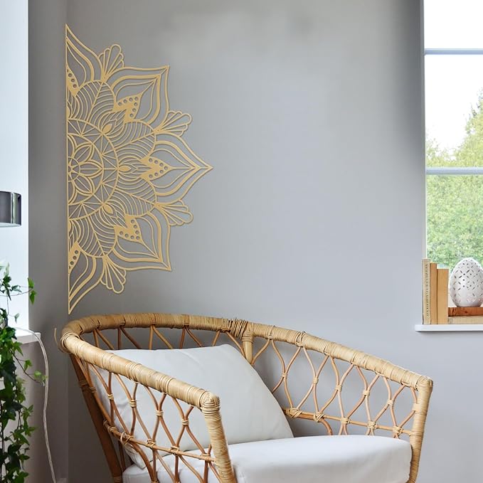 ESTART Large Metal Mandala Wall Art, Unique Lotus Flower Wall Decor for Living Room Bedroom Office and Home Indoor and Outdoor Decoration (Gold)