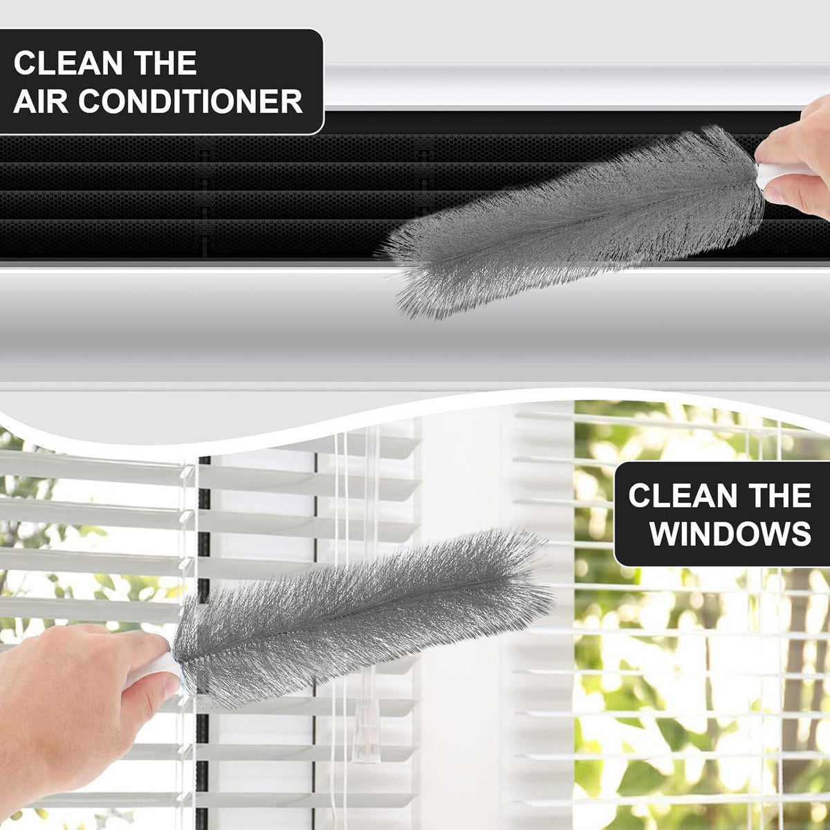 2 Pcs Fan Cleaner Brushes, Bendable Fan Cleaning Brush Cobweb Duster Set Microfiber Head Washable Brush for Ceiling Fan Air Vents Curtains Cars Box Fan(Grey)
