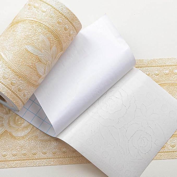 AbaBoorty Beige Floral Wallpaper Border Decor 196"X4.1" Peel and Stick Wall