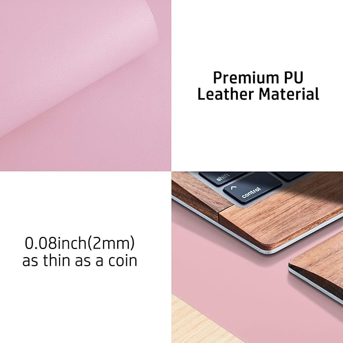 Aothia Leather Desk Pad Protector, Mouse Pad, Office Desk Mat, Non-Slip PU Leather Desk Blotter, Laptop Desk Pad, Waterproof Desk Writing Pad for Office and Home (23.6" x 13.7", Fairy Pink)