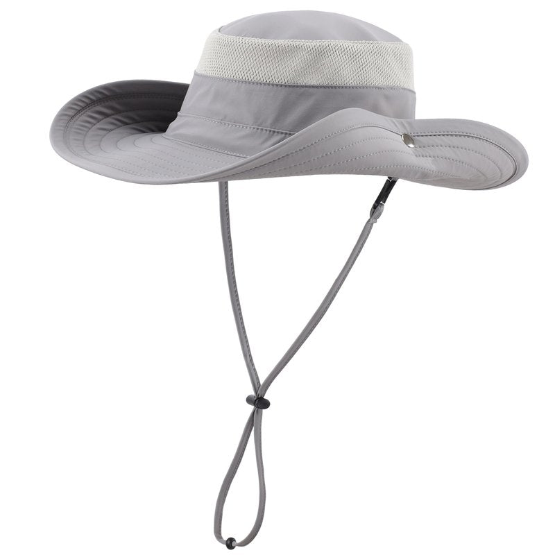 Connectyle UPF 50+ Fishing Sun Hat for Men Women Outdoor Adjustable Safari Sun Hats Summer Beach Cowboy Bucket Hat Light Grey