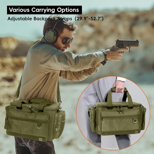 DULCE DOM Tactical Gun Range Bag - Lockable Handgun & Ammo Case with Extra Magazine Storage | Ideal for Outdoor Shooting