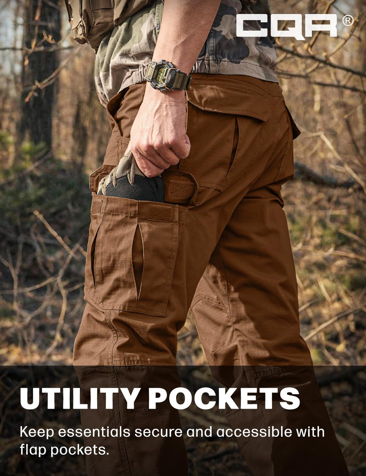 CQR Men's Tactical Pants, Water Resistant Ripstop Cargo Pants, Lightweight EDC Work Hiking Pants, Outdoor Apparel, Raider Copper Brown, 40W x 34L