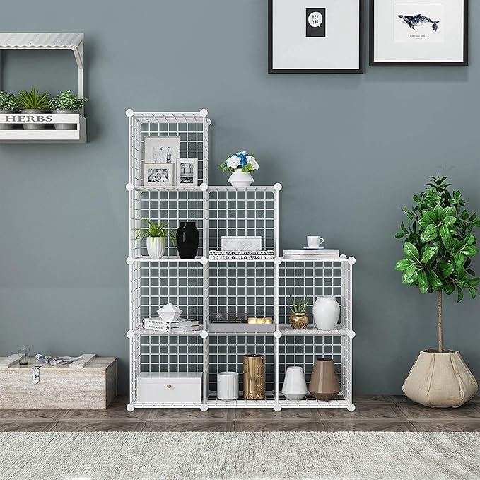 C&AHOME Wire Cube Storage, 9-Cube Organizer Metal, Wire C Grids Storage