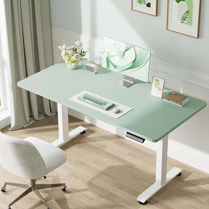 Veken 55 Inch Large Electric Standing Desk, 4 Memory Heights Adjustable,Sit to Stand Up, Work Home Office Computer Table for Study, Walking Pad, Writing, and Games, Wooden Desktop Desks, Green