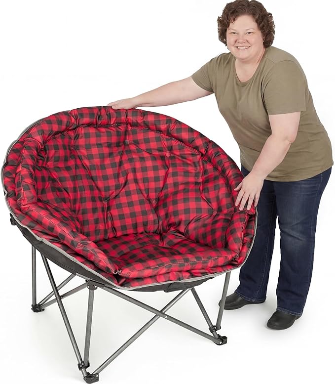 Oversized XXL Folding Round Camping Chair,Super Comfy Padded Moon Camp Chairs,Heavy Duty Supports 200 Kg Outdoor Lawn Chairs for Adults,Perfect for Indoor,Family Camping,Hiking,Picnics and Garden