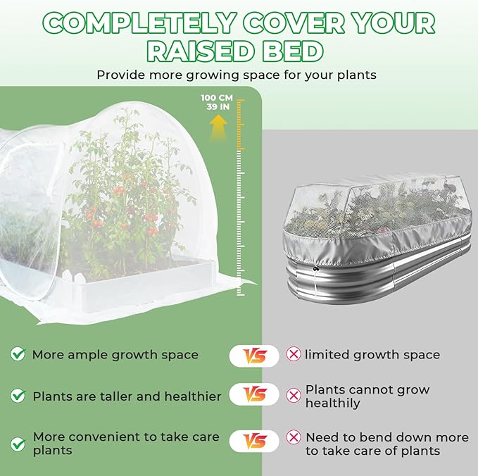 Hiraliy Garden Netting for Raised Beds,Garden Bed Cover Instant Pop-Up,Portable Garder Cover for Raised Garden Bed,Crop Cage for Protecting Plant for Indoor Outdoor,Elevated Bottom,59 X 27.5 X 39