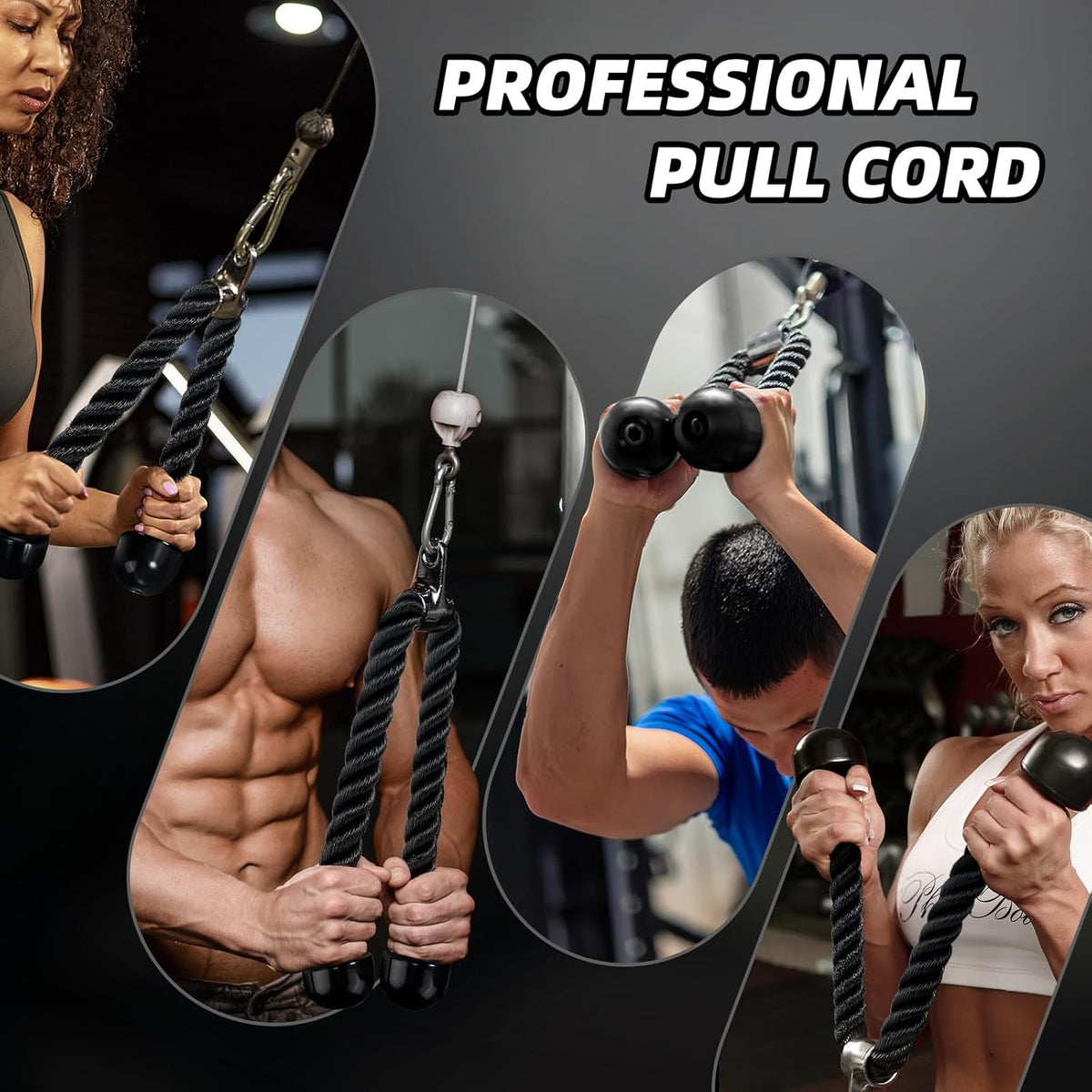 Tchrules Universal Tricep Rope - 27 Inch Heavy Duty Non-Slip Cable Attachment for Gym Workouts