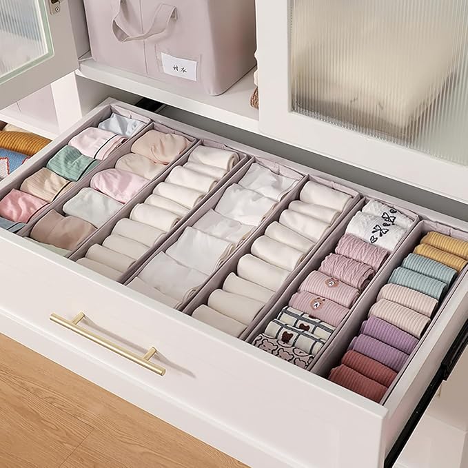 MURRI&MURRDI 6-Pack Mini Foldable Fabric Drawer Organizers for Clothes, Gray - Storage Bins for Socks, Underwear, Bras, Accessories - Fits Nursery, Closet, Dresser (6 Gray)