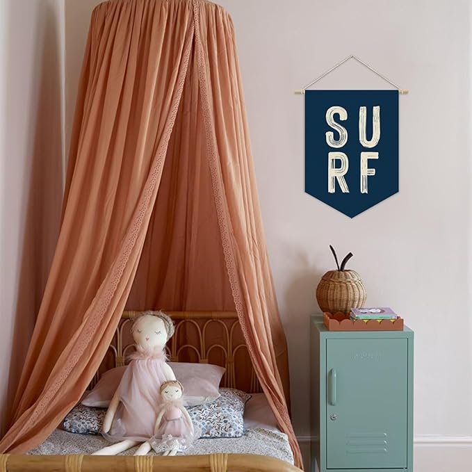 Coastal Beach Surf Room Decor Nautical Linen Canvas Banner, Navy Blue Surf Ocean Wall Hanging Pennant Flag Banner for Home Bedroom Living Room Beach House Decor, 15x11in