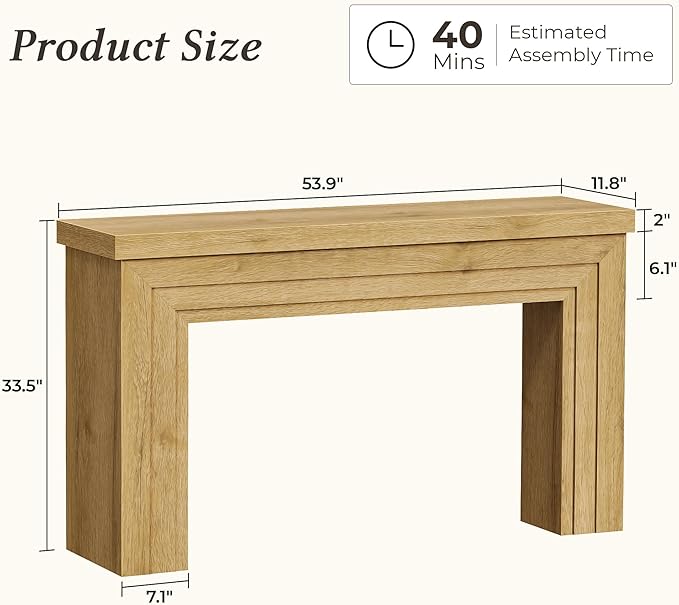 Huuger 54 Inch Entryway Table, Retangular Console Table with Storage, Farmhouse Sofa Table Behind the Couch, Long for Entrance, Hallway, Foyer, Living Room, Natural