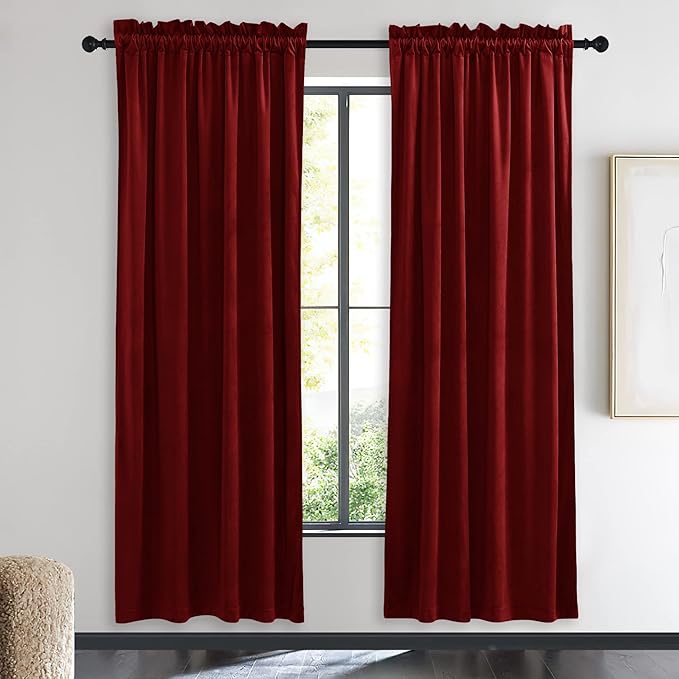 NICETOWN Christmas Red Velvet Curtains and Drapes, Extra Long Elegant Wall